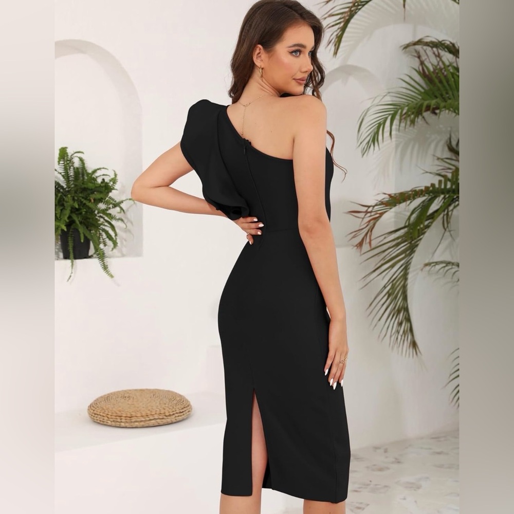 Baosuu Women Bodycon Elegant One Shoulder Ruffle Bandage Wrap Formal Guest Dress